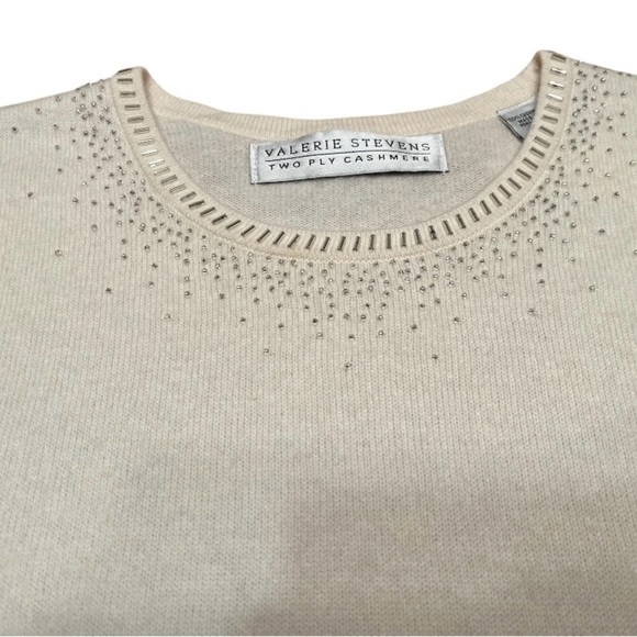 Valerie Steven’s 2 Ply Cashmere Beaded Embellished Sleeveless Sweater Size XL - Picture 6 of 13